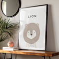 Lion Nursery Poster, Cute Animal Print, Minimalist Kids Wall Art, Neutral Beige Scandi Decor