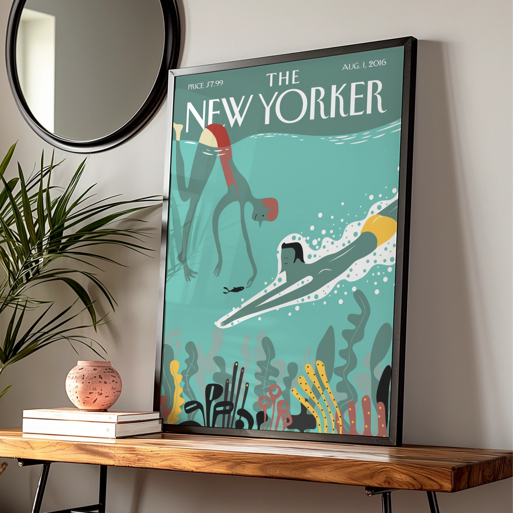 Underwater Swimming Poster, Coastal Wall Art