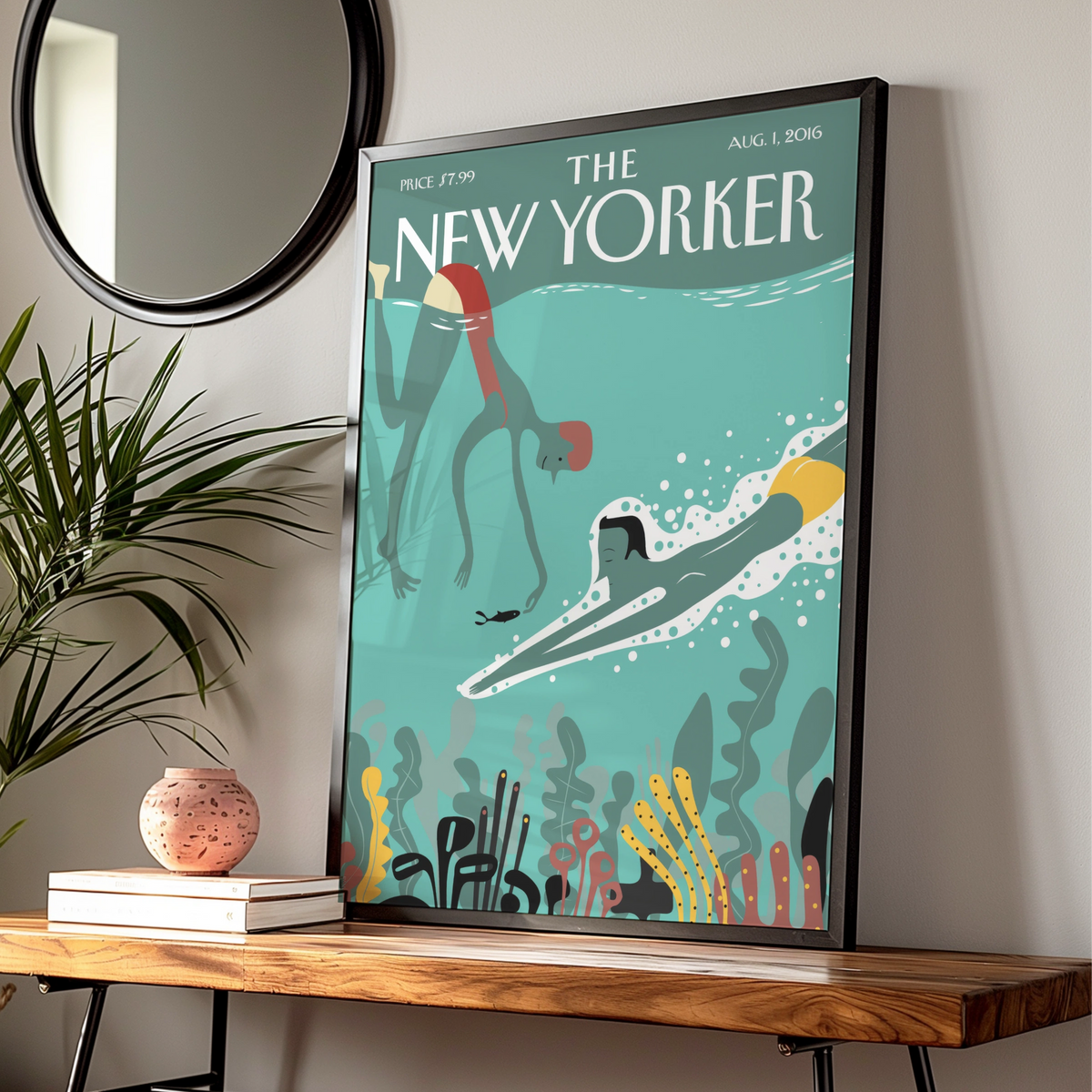 Underwater Swimming Poster, Coastal Wall Art