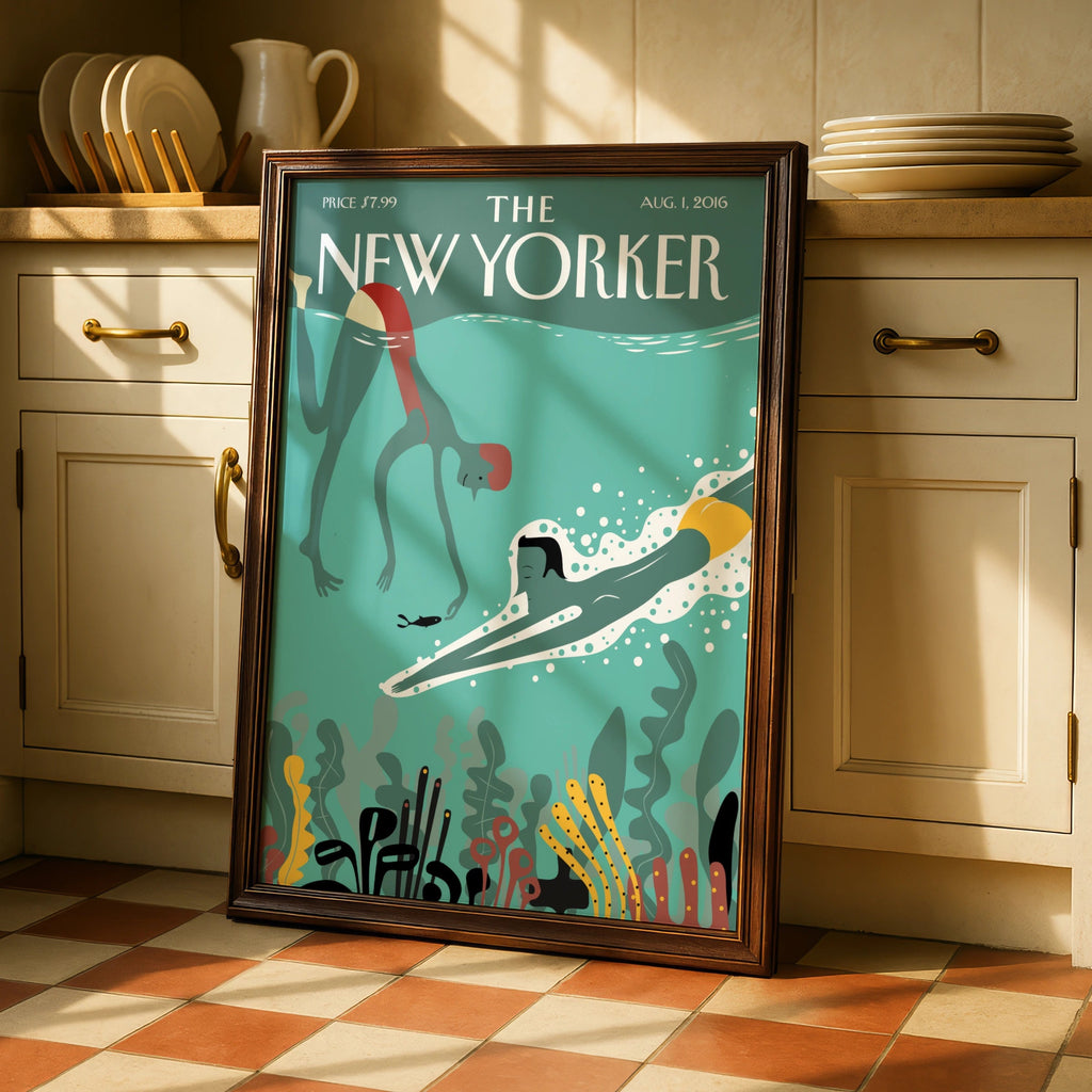 Underwater Swimming Poster, Coastal Wall Art