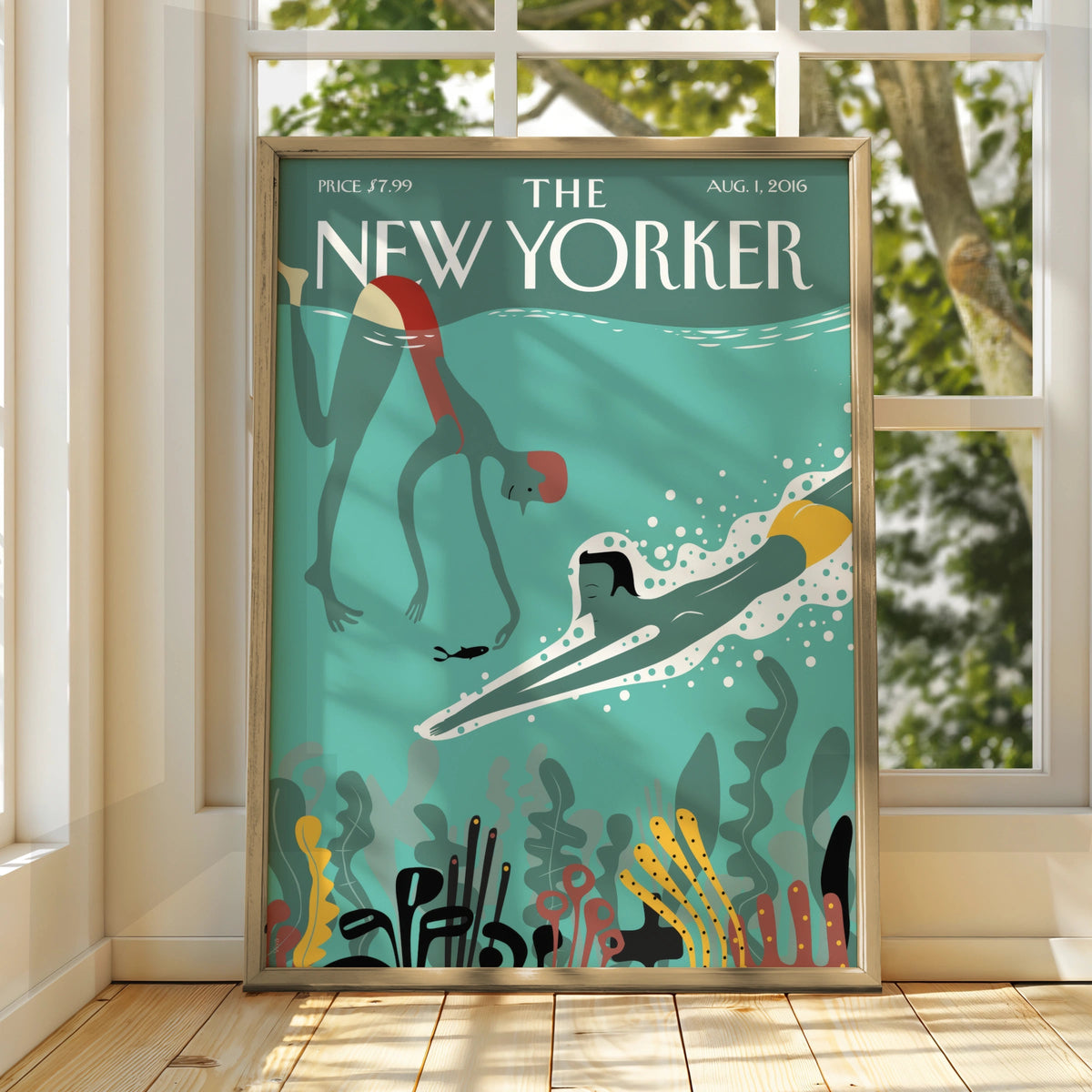 Underwater Swimming Poster, Coastal Wall Art