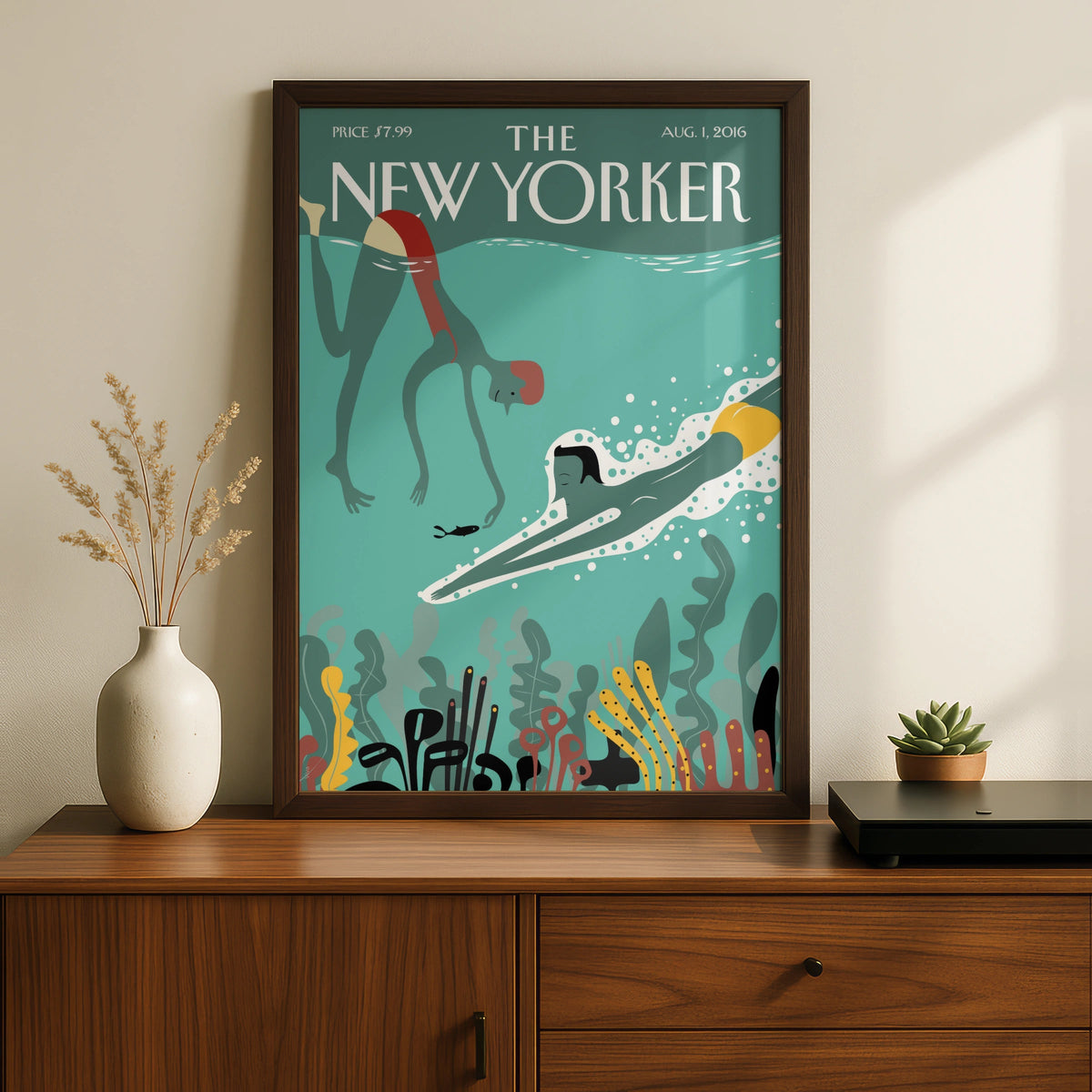 Underwater Swimming Poster, Coastal Wall Art