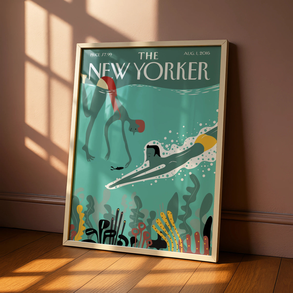 Underwater Swimming Poster, Coastal Wall Art